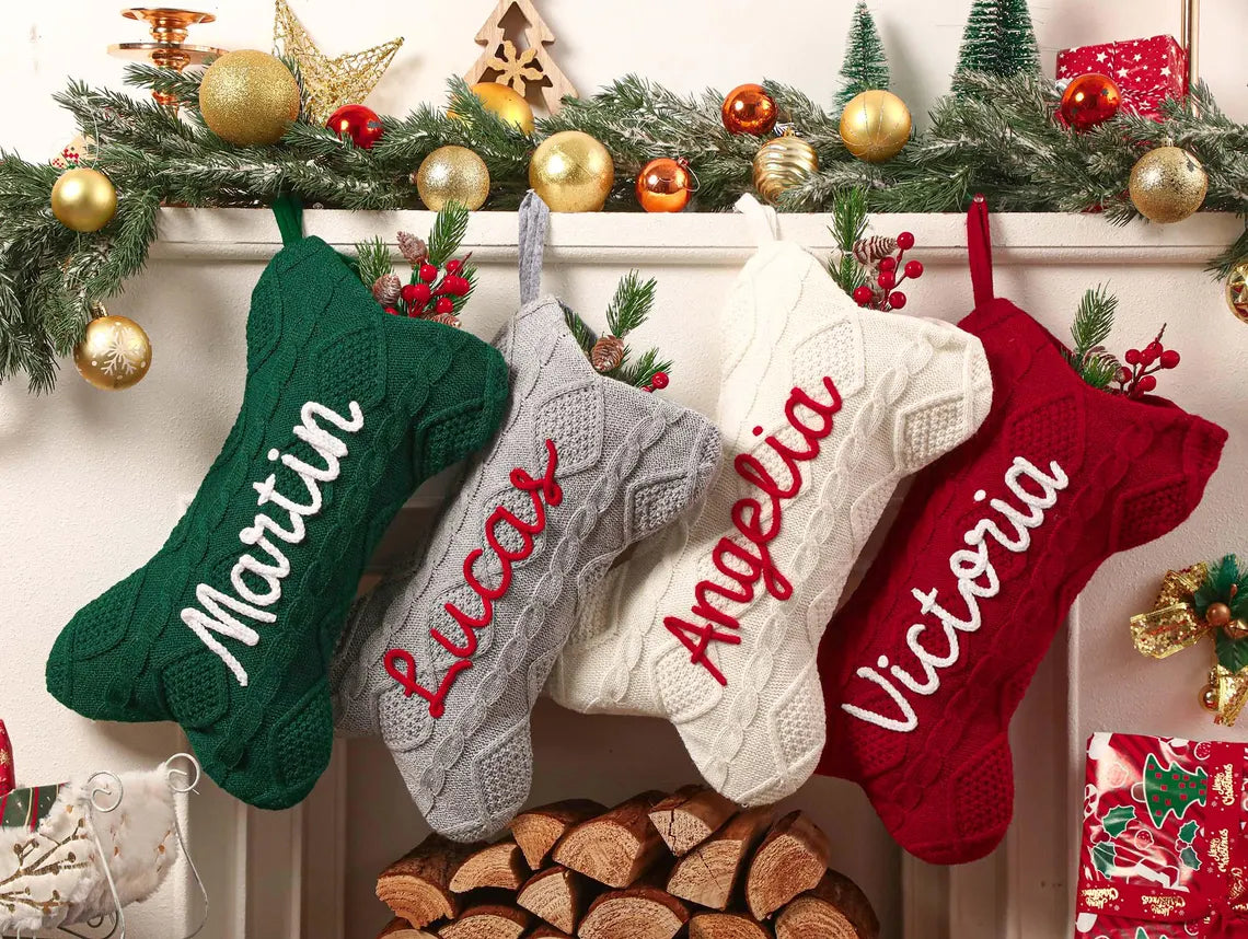 Personalized Embroidered Dog Bone Christmas Stocking
